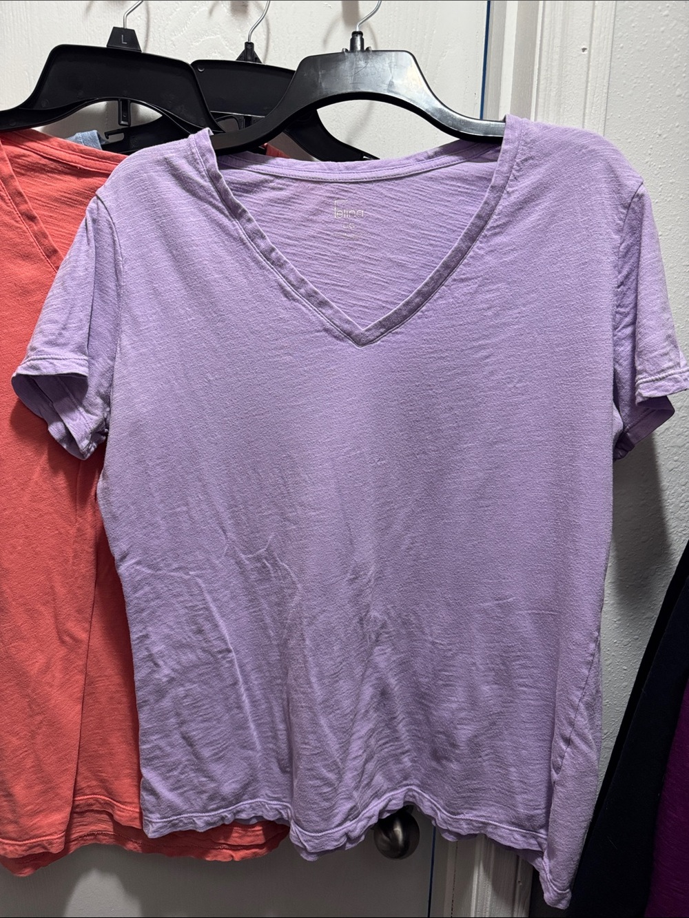 Felina Classic V-Neck Tee in Lavender, Blue, and Coral - Picture 4 of 4